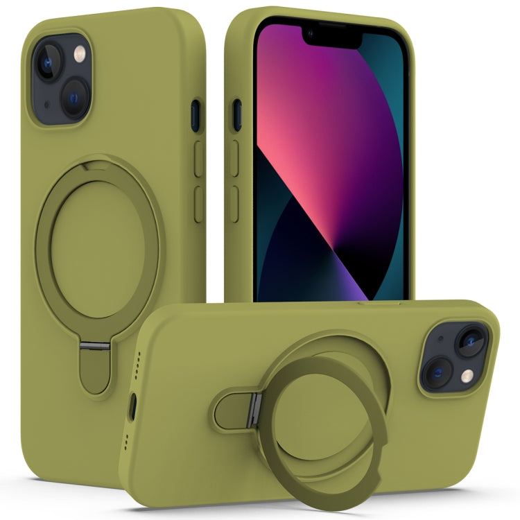 For iPhone 13 MagSafe Magnetic Liquid Silicone Phone Case with Ring Holder(Willow Green) - iPhone 13 Cases by PMC Jewellery | Online Shopping South Africa | PMC Jewellery