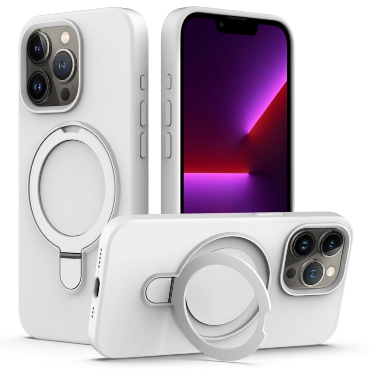 For iPhone 15 Pro Max Liquid Silicone MagSafe Magnetic Phone Case with Ring Holder(White) - iPhone 15 Pro Max Cases by PMC TechLife | Online Shopping South Africa | PMC TechLife | Buy Now Pay Later Mobicred