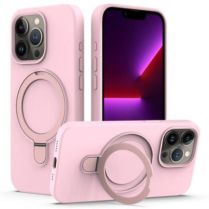 For iPhone 16 Pro Liquid Silicone MagSafe Magnetic Phone Case with Ring Holder(Grey Pink) - iPhone 16 Pro Cases by PMC Jewellery | Online Shopping South Africa | PMC Jewellery | Buy Now Pay Later Mobicred