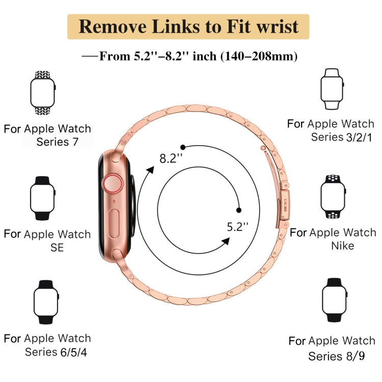 For Apple Watch Ultra 49mm Slim Seven Bead Slingshot Buckle Metal Watch Band(Rose Gold) - Watch Bands by PMC Jewellery | Online Shopping South Africa | PMC Jewellery