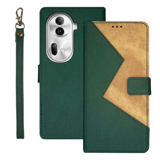 For OPPO Reno11 Pro 5G Global idewei Two-color Splicing Leather Phone Case(Green) - Reno11 Pro Cases by idewei | Online Shopping South Africa | PMC Jewellery | Buy Now Pay Later Mobicred