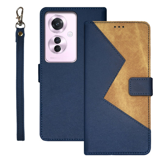 For OPPO Reno11 F idewei Two-color Splicing Leather Phone Case(Blue) - OPPO Cases by idewei | Online Shopping South Africa | PMC Jewellery | Buy Now Pay Later Mobicred