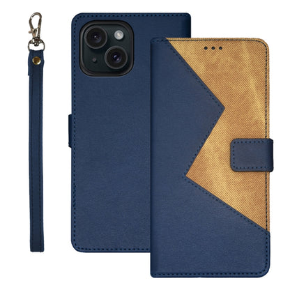 For iPhone 15 Pro Max idewei Two-color Splicing Leather Phone Case(Blue) - iPhone 15 Pro Max Cases by idewei | Online Shopping South Africa | PMC Jewellery | Buy Now Pay Later Mobicred