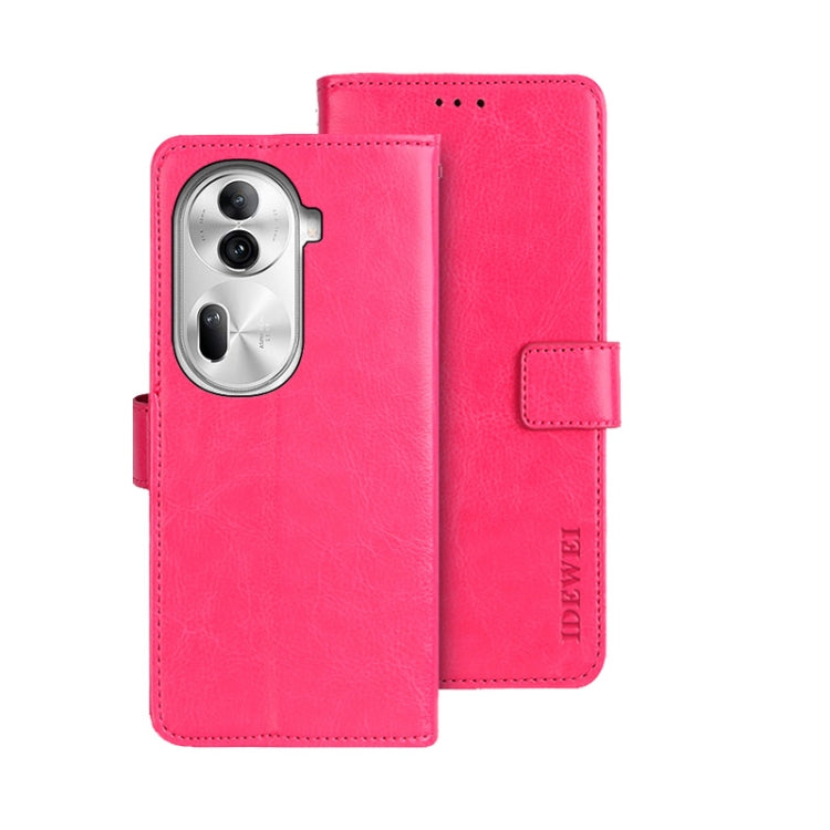 For OPPO Reno11 Pro 5G Global idewei Crazy Horse Texture Leather Phone Case with Holder(Rose Red) - Reno11 Pro Cases by idewei | Online Shopping South Africa | PMC Jewellery | Buy Now Pay Later Mobicred