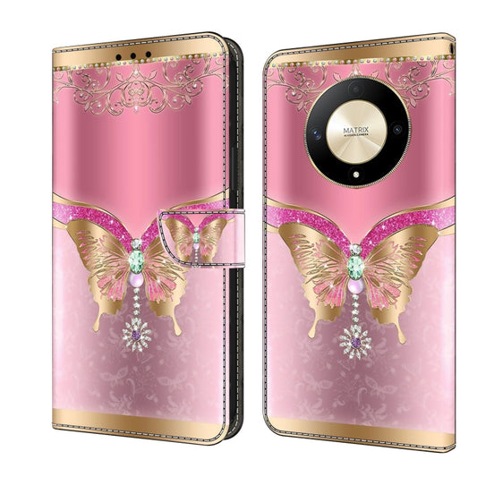 For Honor Magic6 Lite Crystal 3D Shockproof Protective Leather Phone Case(Pink Bottom Butterfly) - Honor Cases by PMC Jewellery | Online Shopping South Africa | PMC Jewellery | Buy Now Pay Later Mobicred