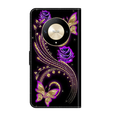 For Honor Magic6 Lite Crystal 3D Shockproof Protective Leather Phone Case(Purple Flower Butterfly) - Honor Cases by PMC Jewellery | Online Shopping South Africa | PMC Jewellery | Buy Now Pay Later Mobicred