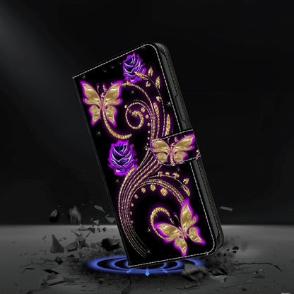 For Honor Magic6 Lite Crystal 3D Shockproof Protective Leather Phone Case(Purple Flower Butterfly) - Honor Cases by PMC Jewellery | Online Shopping South Africa | PMC Jewellery | Buy Now Pay Later Mobicred