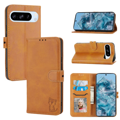 For Google Pixel 9 Pro Embossed Happy Cat Pattern Flip Leather Phone Case(Yellow) - Google Cases by PMC Jewellery | Online Shopping South Africa | PMC Jewellery | Buy Now Pay Later Mobicred