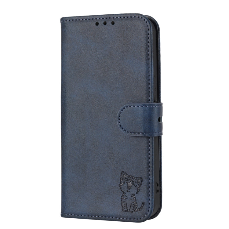 For Google Pixel 9 Embossed Happy Cat Pattern Flip Leather Phone Case(Blue) - Google Cases by PMC Jewellery | Online Shopping South Africa | PMC Jewellery | Buy Now Pay Later Mobicred