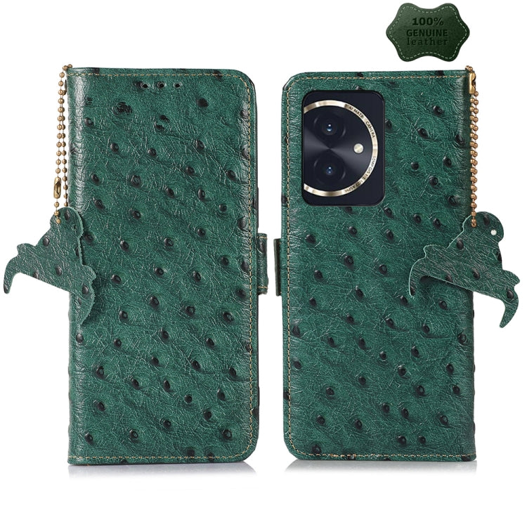 For Honor 100 5G Ostrich Pattern Genuine Leather RFID Phone Case(Green) - Honor Cases by PMC TechLife | Online Shopping South Africa | PMC TechLife | Buy Now Pay Later Mobicred
