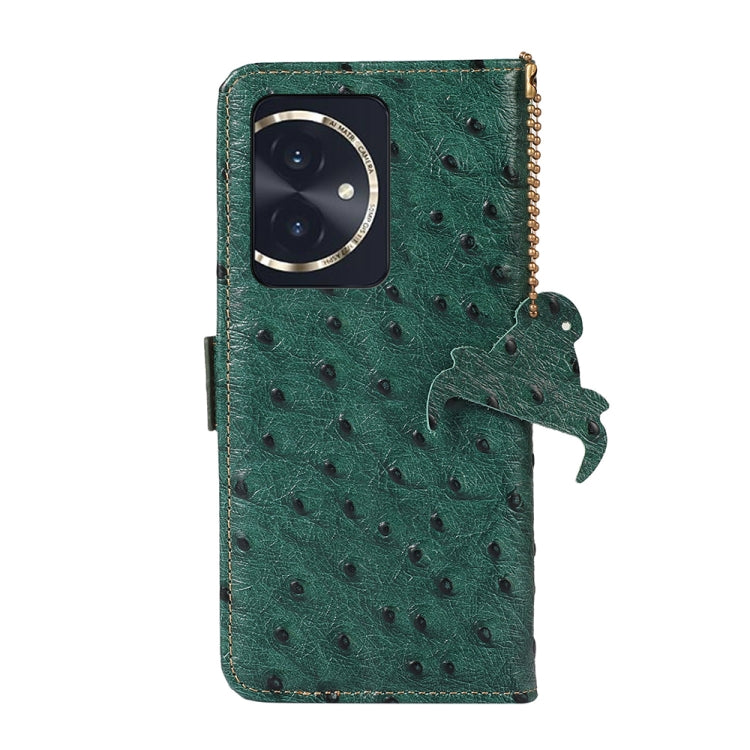 For Honor 100 5G Ostrich Pattern Genuine Leather RFID Phone Case(Green) - Honor Cases by PMC TechLife | Online Shopping South Africa | PMC TechLife | Buy Now Pay Later Mobicred