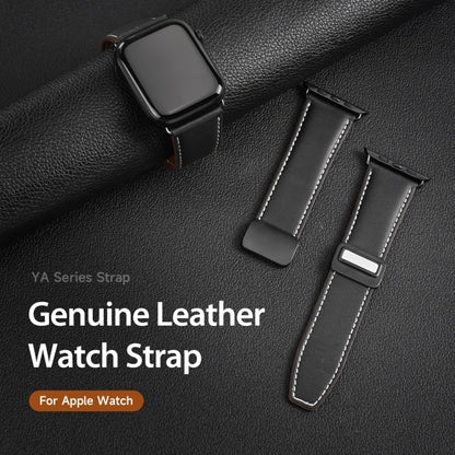 For Apple Watch SE 2023 44mm DUX DUCIS YA Series Magnetic Buckle Genuine Leather Watch Band(Black) - Watch Bands by DUX DUCIS | Online Shopping South Africa | PMC Jewellery | Buy Now Pay Later Mobicred