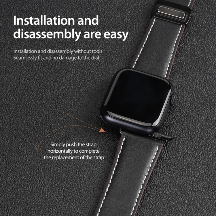 For Apple Watch SE 2023 40mm DUX DUCIS YA Series Magnetic Buckle Genuine Leather Watch Band(Black) - Watch Bands by DUX DUCIS | Online Shopping South Africa | PMC Jewellery | Buy Now Pay Later Mobicred