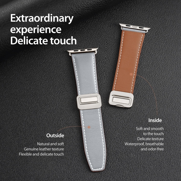 For Apple Watch SE 2023 40mm DUX DUCIS YA Series Magnetic Buckle Genuine Leather Watch Band(Grey) - Watch Bands by DUX DUCIS | Online Shopping South Africa | PMC Jewellery | Buy Now Pay Later Mobicred