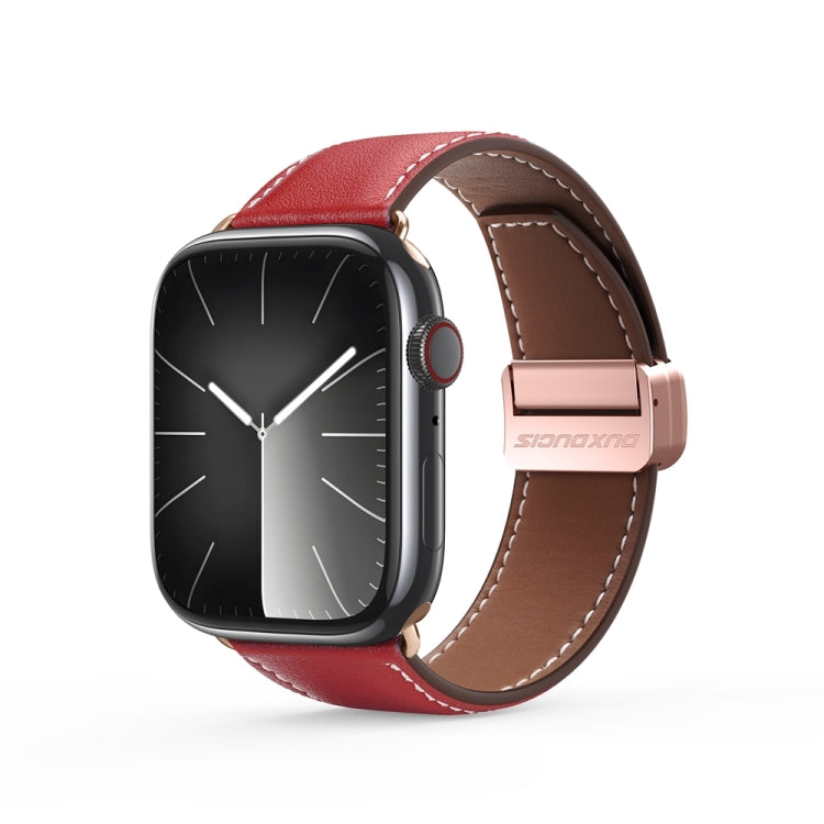 For Apple Watch SE 2023 40mm DUX DUCIS YA Series Magnetic Buckle Genuine Leather Watch Band(Red) - Watch Bands by DUX DUCIS | Online Shopping South Africa | PMC Jewellery | Buy Now Pay Later Mobicred