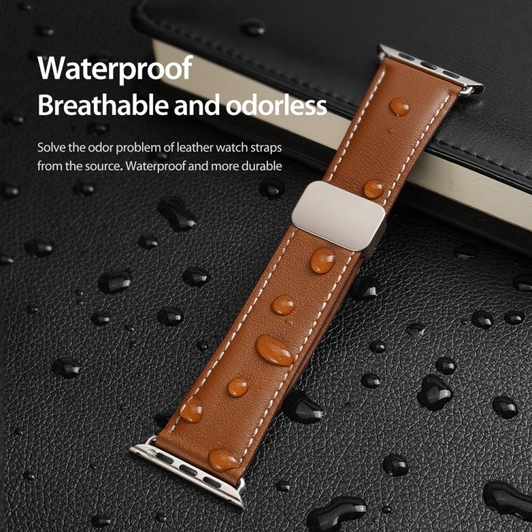 For Apple Watch Series 9 45mm DUX DUCIS YA Series Magnetic Buckle Genuine Leather Watch Band(Brown) - Watch Bands by DUX DUCIS | Online Shopping South Africa | PMC Jewellery | Buy Now Pay Later Mobicred