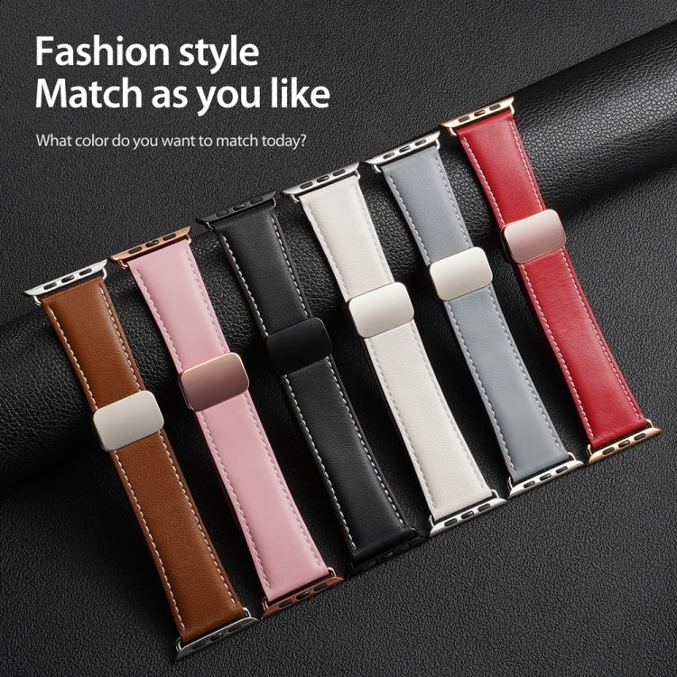 For Apple Watch Series 9 45mm DUX DUCIS YA Series Magnetic Buckle Genuine Leather Watch Band(Pink) - Watch Bands by DUX DUCIS | Online Shopping South Africa | PMC Jewellery | Buy Now Pay Later Mobicred