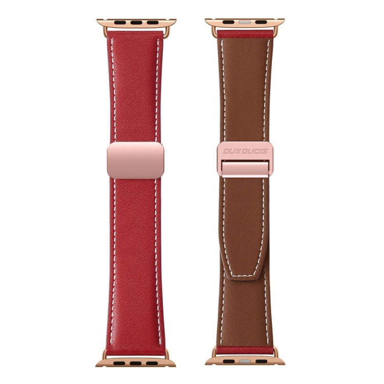 For Apple Watch Series 9 45mm DUX DUCIS YA Series Magnetic Buckle Genuine Leather Watch Band(Red) - Watch Bands by DUX DUCIS | Online Shopping South Africa | PMC Jewellery | Buy Now Pay Later Mobicred