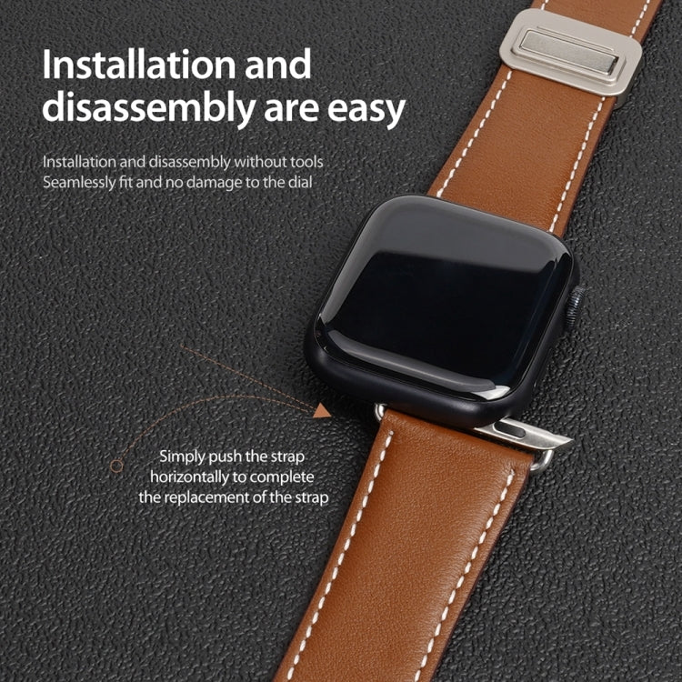 For Apple Watch Series 9 41mm DUX DUCIS YA Series Magnetic Buckle Genuine Leather Watch Band(Brown) - Watch Bands by DUX DUCIS | Online Shopping South Africa | PMC Jewellery | Buy Now Pay Later Mobicred