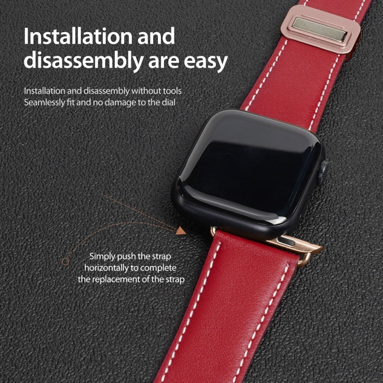 For Apple Watch Series 9 41mm DUX DUCIS YA Series Magnetic Buckle Genuine Leather Watch Band(Red) - Watch Bands by DUX DUCIS | Online Shopping South Africa | PMC Jewellery | Buy Now Pay Later Mobicred