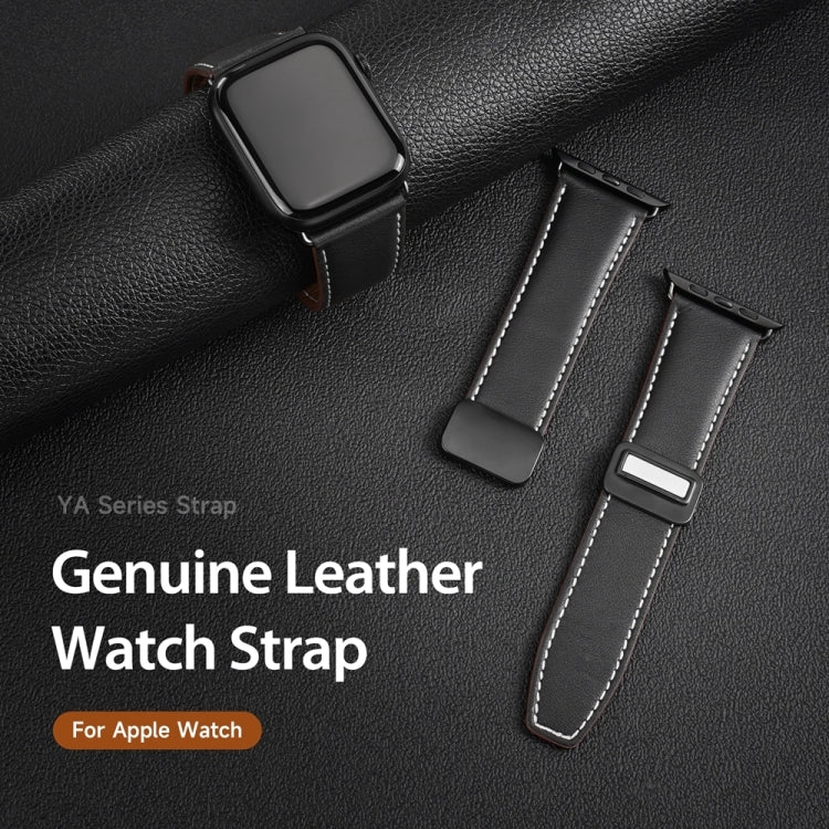 For Apple Watch Ultra 49mm DUX DUCIS YA Series Magnetic Buckle Genuine Leather Watch Band(Black) - Watch Bands by DUX DUCIS | Online Shopping South Africa | PMC Jewellery | Buy Now Pay Later Mobicred