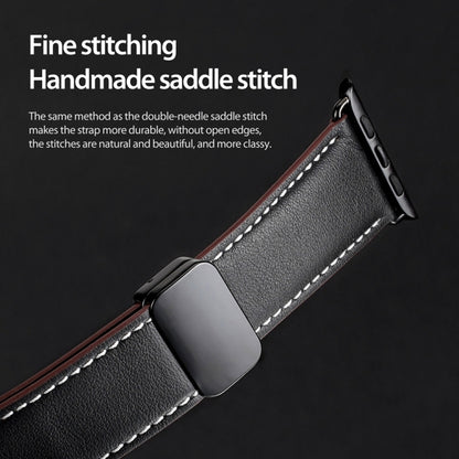 For Apple Watch Series 8 45mm DUX DUCIS YA Series Magnetic Buckle Genuine Leather Watch Band(Black) - Watch Bands by DUX DUCIS | Online Shopping South Africa | PMC Jewellery | Buy Now Pay Later Mobicred