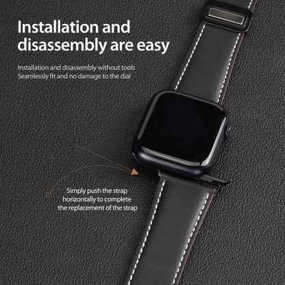 For Apple Watch Series 8 45mm DUX DUCIS YA Series Magnetic Buckle Genuine Leather Watch Band(Black) - Watch Bands by DUX DUCIS | Online Shopping South Africa | PMC Jewellery | Buy Now Pay Later Mobicred