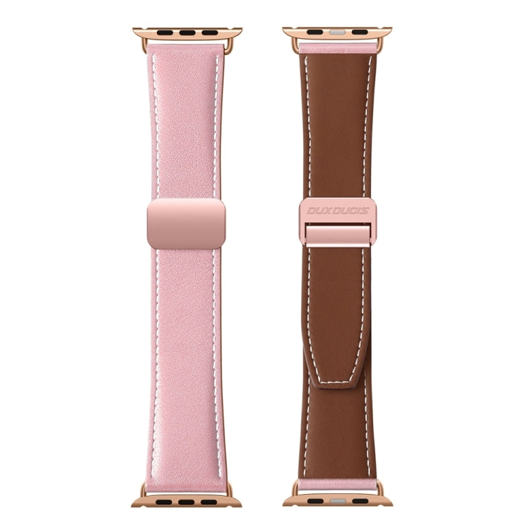 For Apple Watch SE 2022 40mm DUX DUCIS YA Series Magnetic Buckle Genuine Leather Watch Band(Pink) - Watch Bands by DUX DUCIS | Online Shopping South Africa | PMC Jewellery | Buy Now Pay Later Mobicred