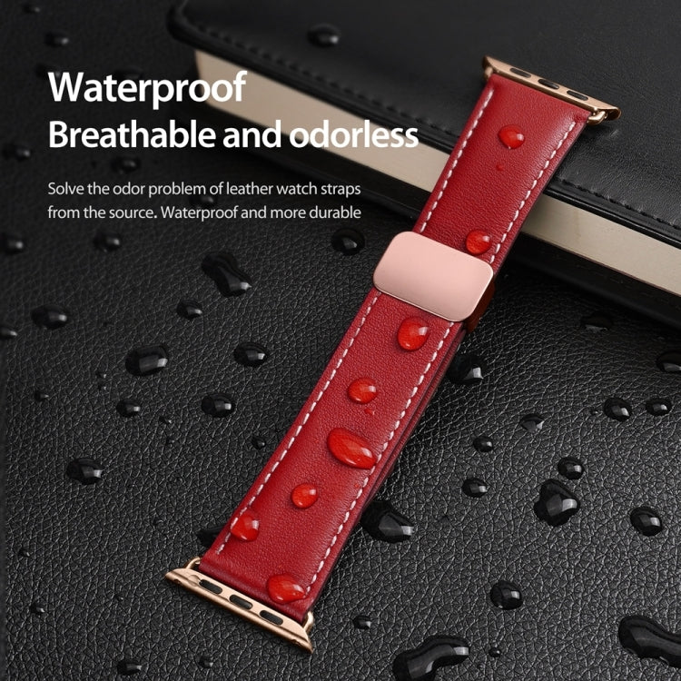 For Apple Watch SE 2022 40mm DUX DUCIS YA Series Magnetic Buckle Genuine Leather Watch Band(Red) - Watch Bands by DUX DUCIS | Online Shopping South Africa | PMC Jewellery | Buy Now Pay Later Mobicred