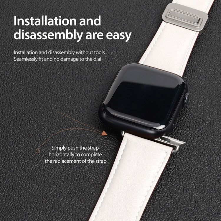 For Apple Watch SE 2022 40mm DUX DUCIS YA Series Magnetic Buckle Genuine Leather Watch Band(White) - Watch Bands by DUX DUCIS | Online Shopping South Africa | PMC Jewellery | Buy Now Pay Later Mobicred