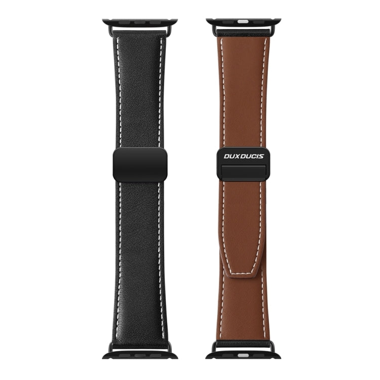 For Apple Watch SE 2022 44mm DUX DUCIS YA Series Magnetic Buckle Genuine Leather Watch Band(Black) - Watch Bands by DUX DUCIS | Online Shopping South Africa | PMC Jewellery | Buy Now Pay Later Mobicred