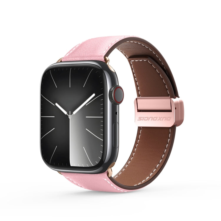 For Apple Watch SE 2022 44mm DUX DUCIS YA Series Magnetic Buckle Genuine Leather Watch Band(Pink) - Watch Bands by DUX DUCIS | Online Shopping South Africa | PMC Jewellery | Buy Now Pay Later Mobicred