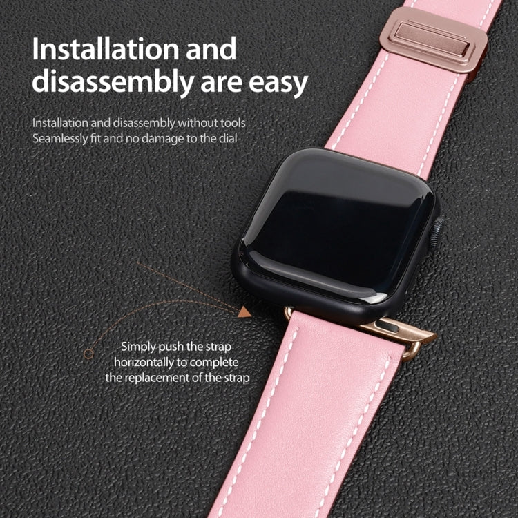 For Apple Watch SE 2022 44mm DUX DUCIS YA Series Magnetic Buckle Genuine Leather Watch Band(Pink) - Watch Bands by DUX DUCIS | Online Shopping South Africa | PMC Jewellery | Buy Now Pay Later Mobicred