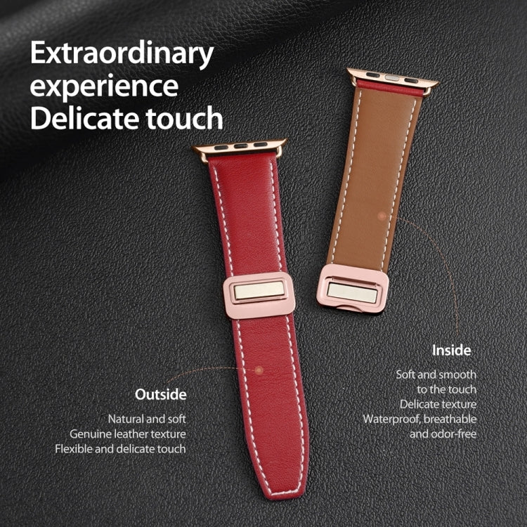 For Apple Watch SE 2022 44mm DUX DUCIS YA Series Magnetic Buckle Genuine Leather Watch Band(Red) - Watch Bands by DUX DUCIS | Online Shopping South Africa | PMC Jewellery | Buy Now Pay Later Mobicred