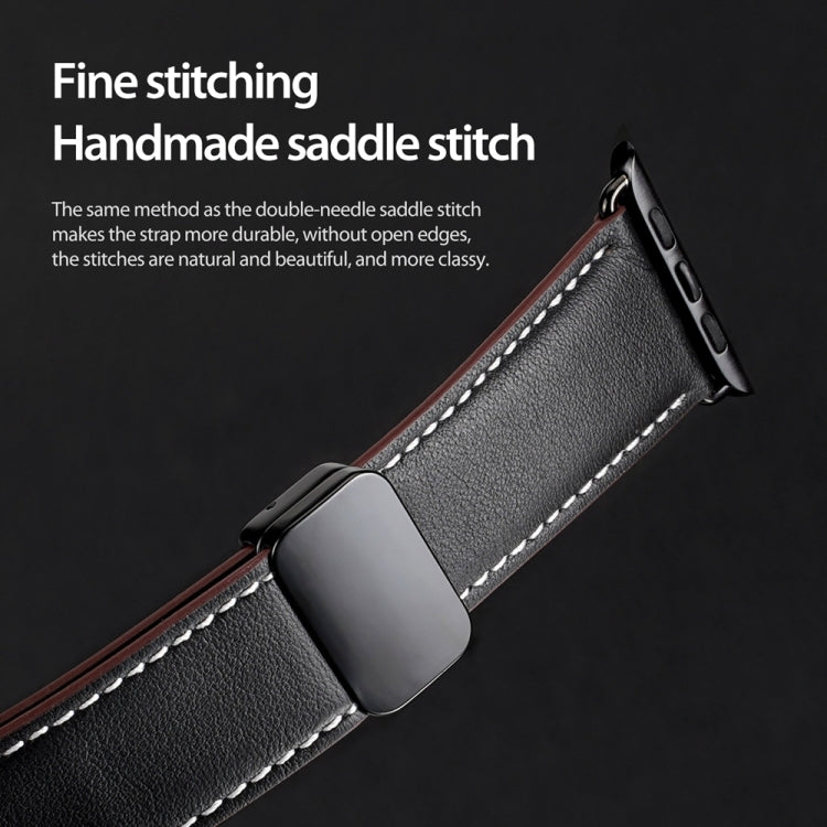 For Apple Watch Series 7 41mm DUX DUCIS YA Series Magnetic Buckle Genuine Leather Watch Band(Black) - Watch Bands by DUX DUCIS | Online Shopping South Africa | PMC Jewellery | Buy Now Pay Later Mobicred