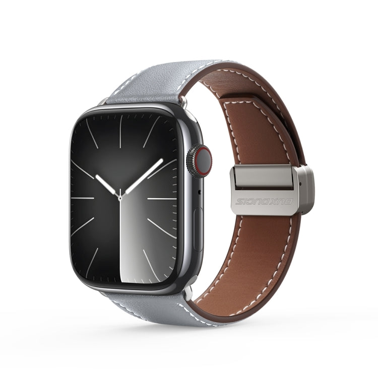 For Apple Watch Series 7 41mm DUX DUCIS YA Series Magnetic Buckle Genuine Leather Watch Band(Grey) - Watch Bands by DUX DUCIS | Online Shopping South Africa | PMC Jewellery | Buy Now Pay Later Mobicred