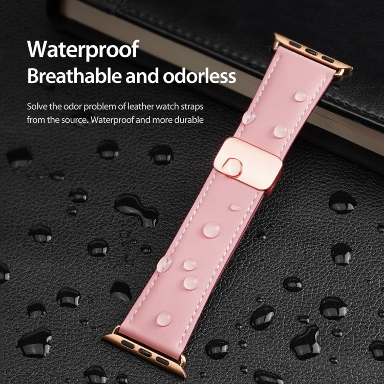 For Apple Watch Series 7 45mm DUX DUCIS YA Series Magnetic Buckle Genuine Leather Watch Band(Pink) - Watch Bands by DUX DUCIS | Online Shopping South Africa | PMC Jewellery | Buy Now Pay Later Mobicred