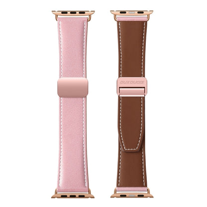 For Apple Watch SE 44mm DUX DUCIS YA Series Magnetic Buckle Genuine Leather Watch Band(Pink) - Watch Bands by DUX DUCIS | Online Shopping South Africa | PMC Jewellery | Buy Now Pay Later Mobicred