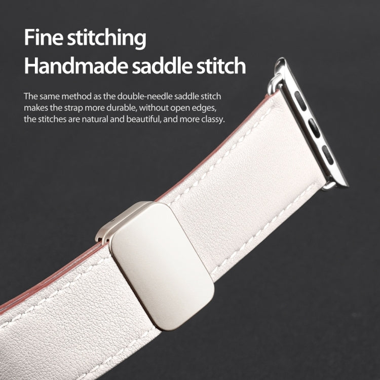 For Apple Watch SE 44mm DUX DUCIS YA Series Magnetic Buckle Genuine Leather Watch Band(White) - Watch Bands by DUX DUCIS | Online Shopping South Africa | PMC Jewellery | Buy Now Pay Later Mobicred