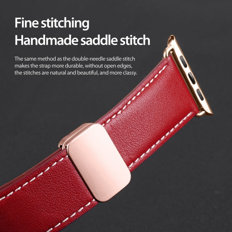 For Apple Watch Series 6 40mm DUX DUCIS YA Series Magnetic Buckle Genuine Leather Watch Band(Red) - Watch Bands by DUX DUCIS | Online Shopping South Africa | PMC Jewellery | Buy Now Pay Later Mobicred