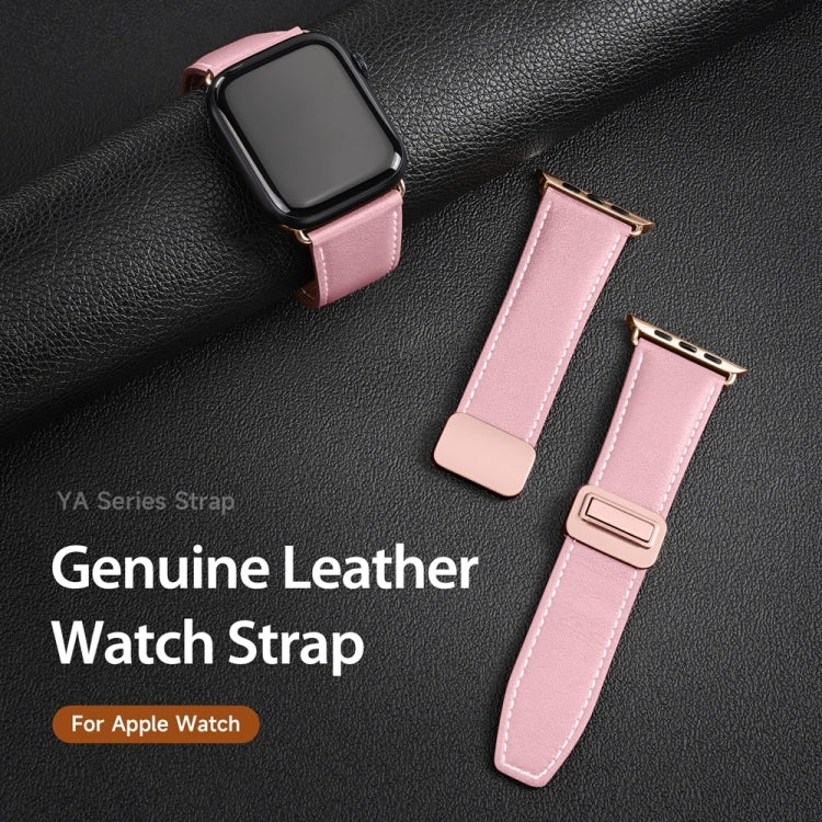 For Apple Watch Series 2 42mm DUX DUCIS YA Series Magnetic Buckle Genuine Leather Watch Band(Pink) - Watch Bands by DUX DUCIS | Online Shopping South Africa | PMC Jewellery | Buy Now Pay Later Mobicred