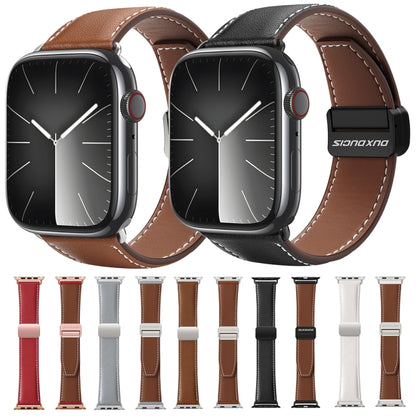 For Apple Watch Series 8 45mm DUX DUCIS YA Series Magnetic Buckle Genuine Leather Watch Band(Grey) - Watch Bands by DUX DUCIS | Online Shopping South Africa | PMC Jewellery | Buy Now Pay Later Mobicred