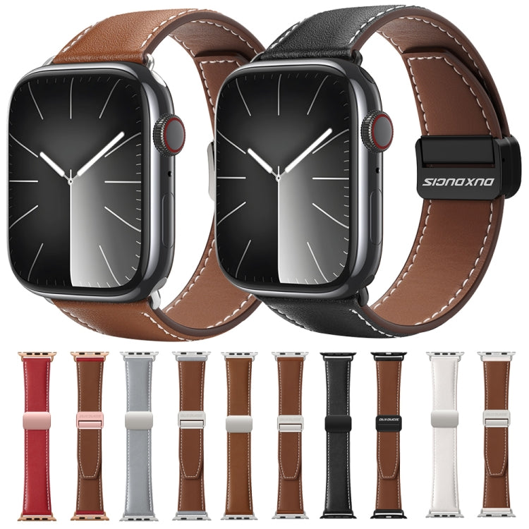 For Apple Watch Series 5 44mm DUX DUCIS YA Series Magnetic Buckle Genuine Leather Watch Band(Brown) - Watch Bands by DUX DUCIS | Online Shopping South Africa | PMC Jewellery | Buy Now Pay Later Mobicred