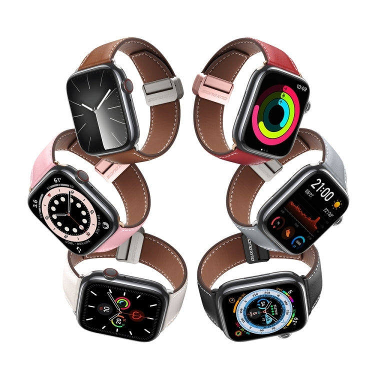 For Apple Watch Series 9 45mm DUX DUCIS YA Series Magnetic Buckle Genuine Leather Watch Band(Pink) - Watch Bands by DUX DUCIS | Online Shopping South Africa | PMC Jewellery | Buy Now Pay Later Mobicred