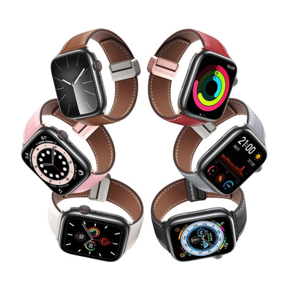 For Apple Watch Series 2 42mm DUX DUCIS YA Series Magnetic Buckle Genuine Leather Watch Band(Pink) - Watch Bands by DUX DUCIS | Online Shopping South Africa | PMC Jewellery | Buy Now Pay Later Mobicred