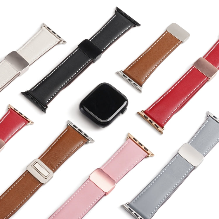 For Apple Watch Series 2 38mm DUX DUCIS YA Series Magnetic Buckle Genuine Leather Watch Band(Black) - Watch Bands by DUX DUCIS | Online Shopping South Africa | PMC Jewellery | Buy Now Pay Later Mobicred