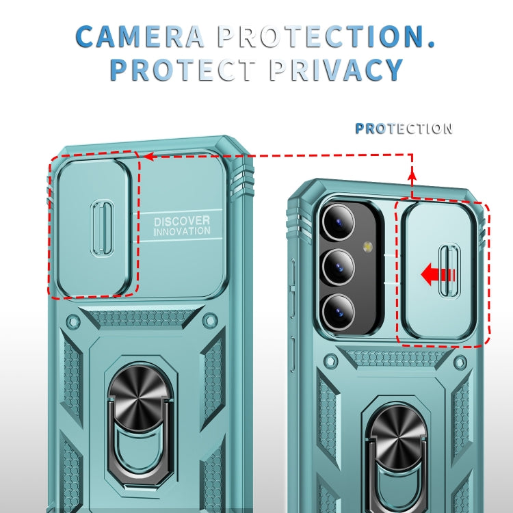 For Samsung Galaxy S24+ 5G Sliding Camshield TPU + PC Phone Case with Holder(Green) - Galaxy S24+ 5G Cases by PMC TechLife | Online Shopping South Africa | PMC TechLife