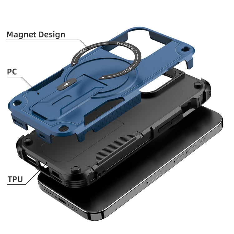 For iPhone 15 MagSafe Holder Armor PC Hybrid TPU Phone Case(Dark Blue) - iPhone 15 Cases by PMC Jewellery | Online Shopping South Africa | PMC Jewellery