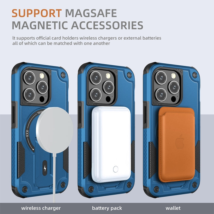 For iPhone 15 MagSafe Holder Armor PC Hybrid TPU Phone Case(Dark Blue) - iPhone 15 Cases by PMC Jewellery | Online Shopping South Africa | PMC Jewellery