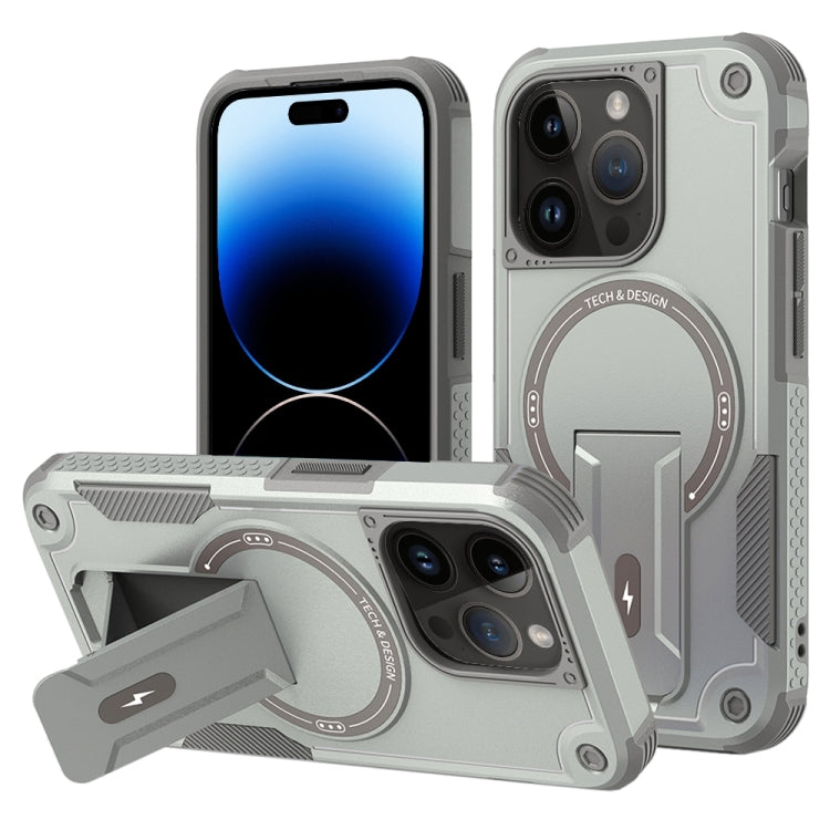 For iPhone 14 Pro Max MagSafe Holder Armor PC Hybrid TPU Phone Case(Grey) - iPhone 14 Pro Max Cases by PMC Jewellery | Online Shopping South Africa | PMC Jewellery